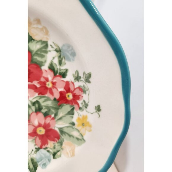 Pioneer Woman Vintage Floral Turquoise Edge Salad Plates 8.5 inch Set of 3 EUC - Picture 7 of 10